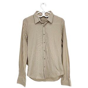 IKKS Beige/White Striped 100% Cotton Shirt Size M